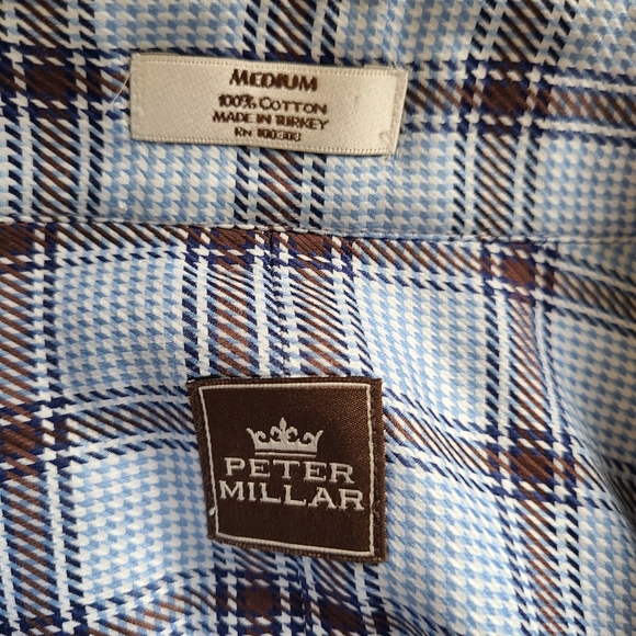 Peter Millar Men's Long Sleeve Dress Shirt, Size: Medium Color: Blue & Brown - Picture 10 of 16